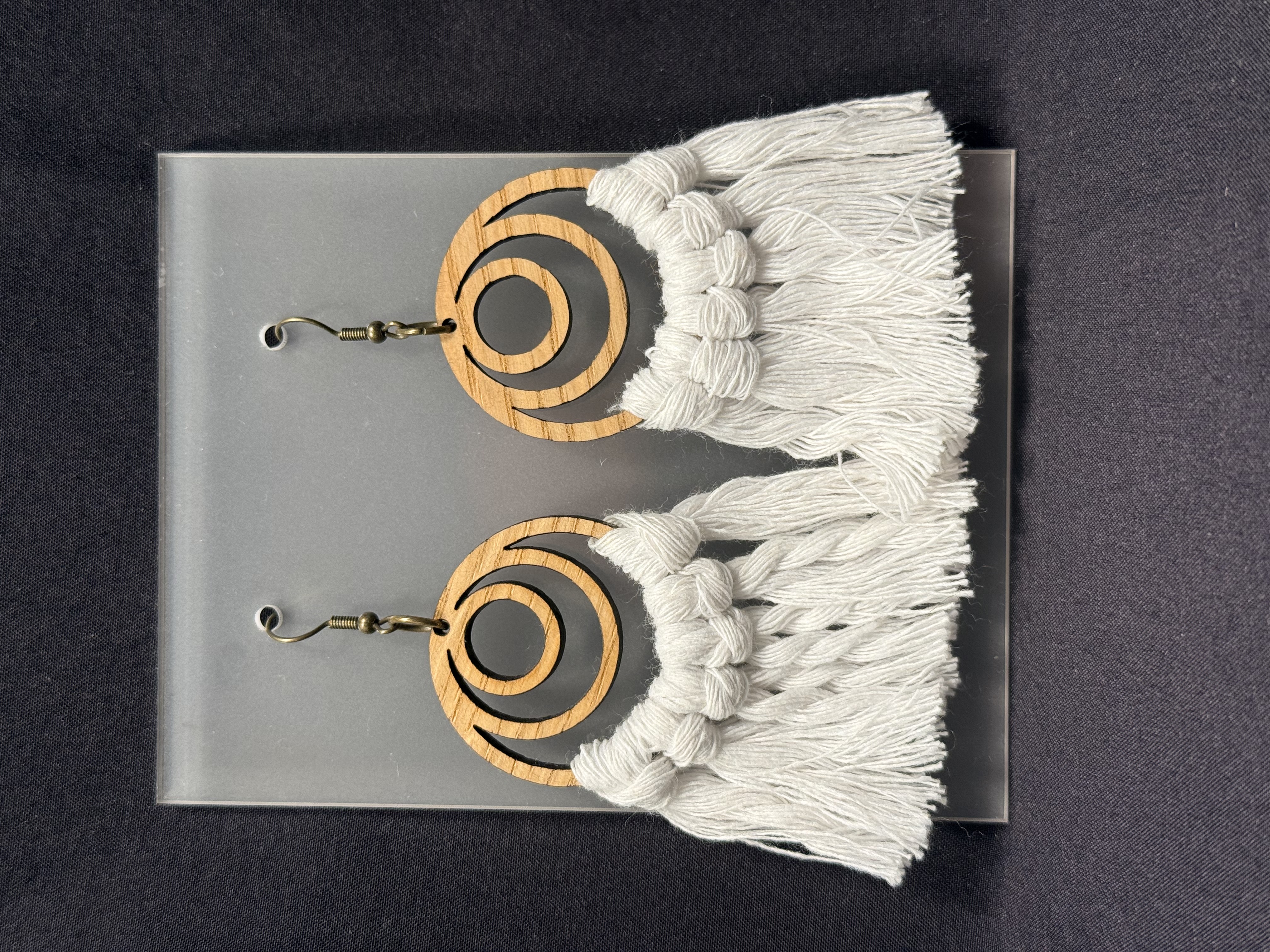 Wooden Triple Loop Macramé  Earrings