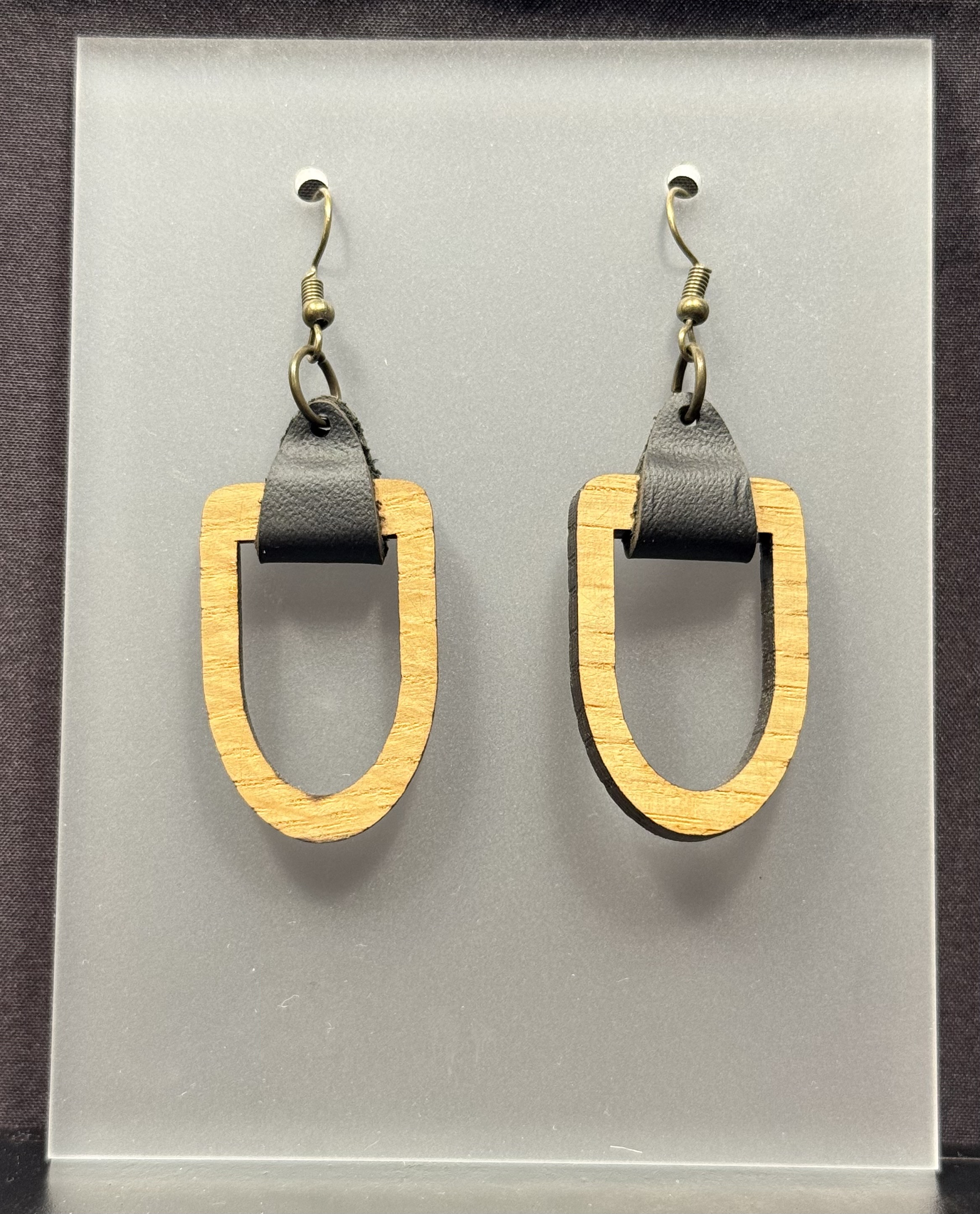 Wood and Leather Geometric Earrings