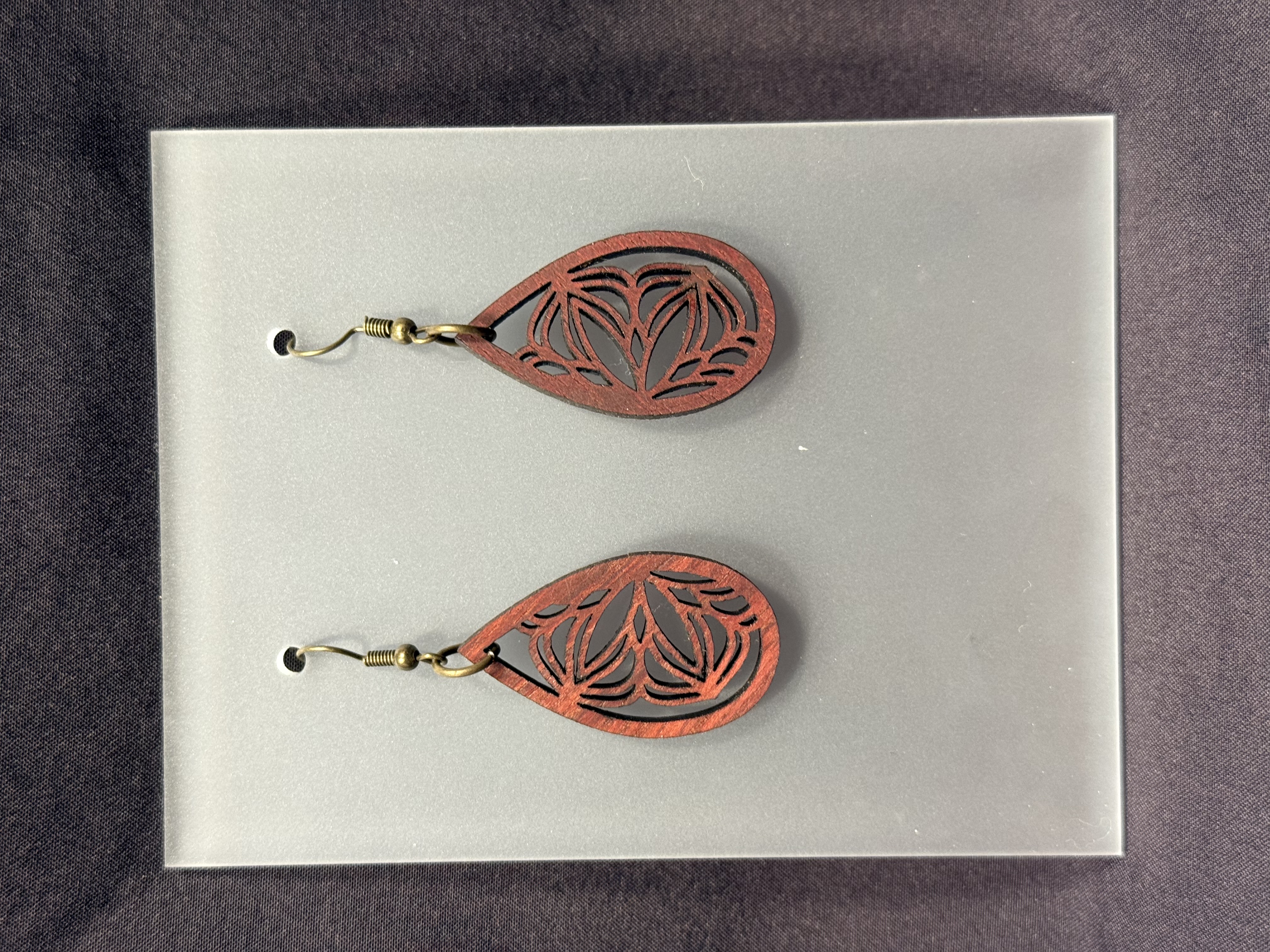 Wooden Floral Teardrop Earrings