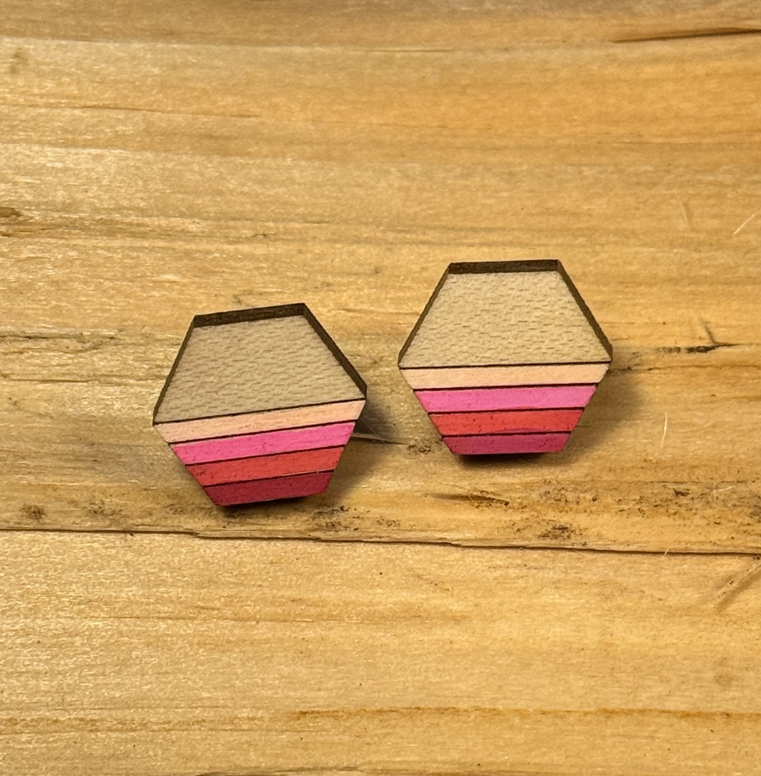 Wooden Hexagonal Stud Earrings
