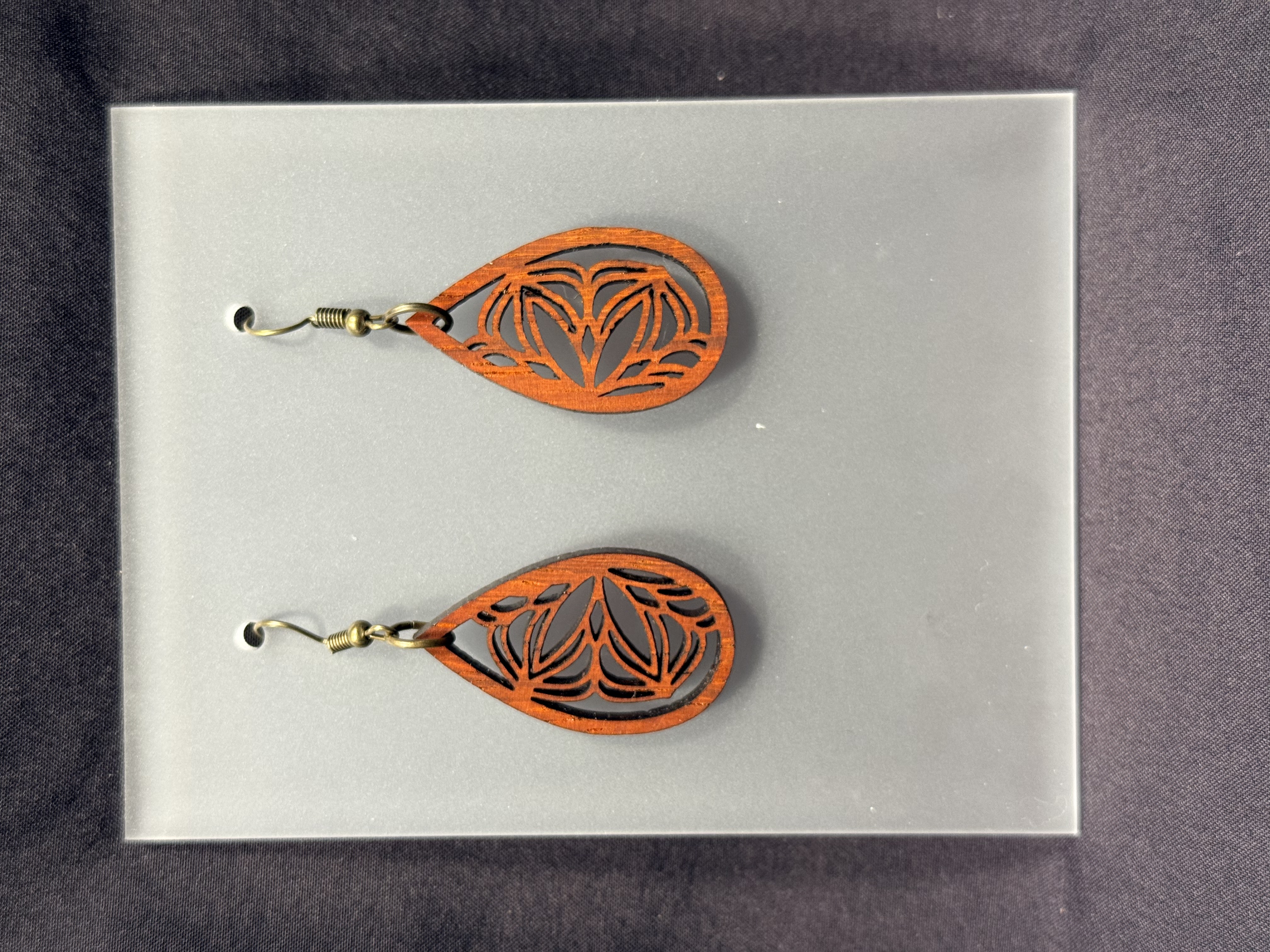 Wooden Floral Teardrop Earrings