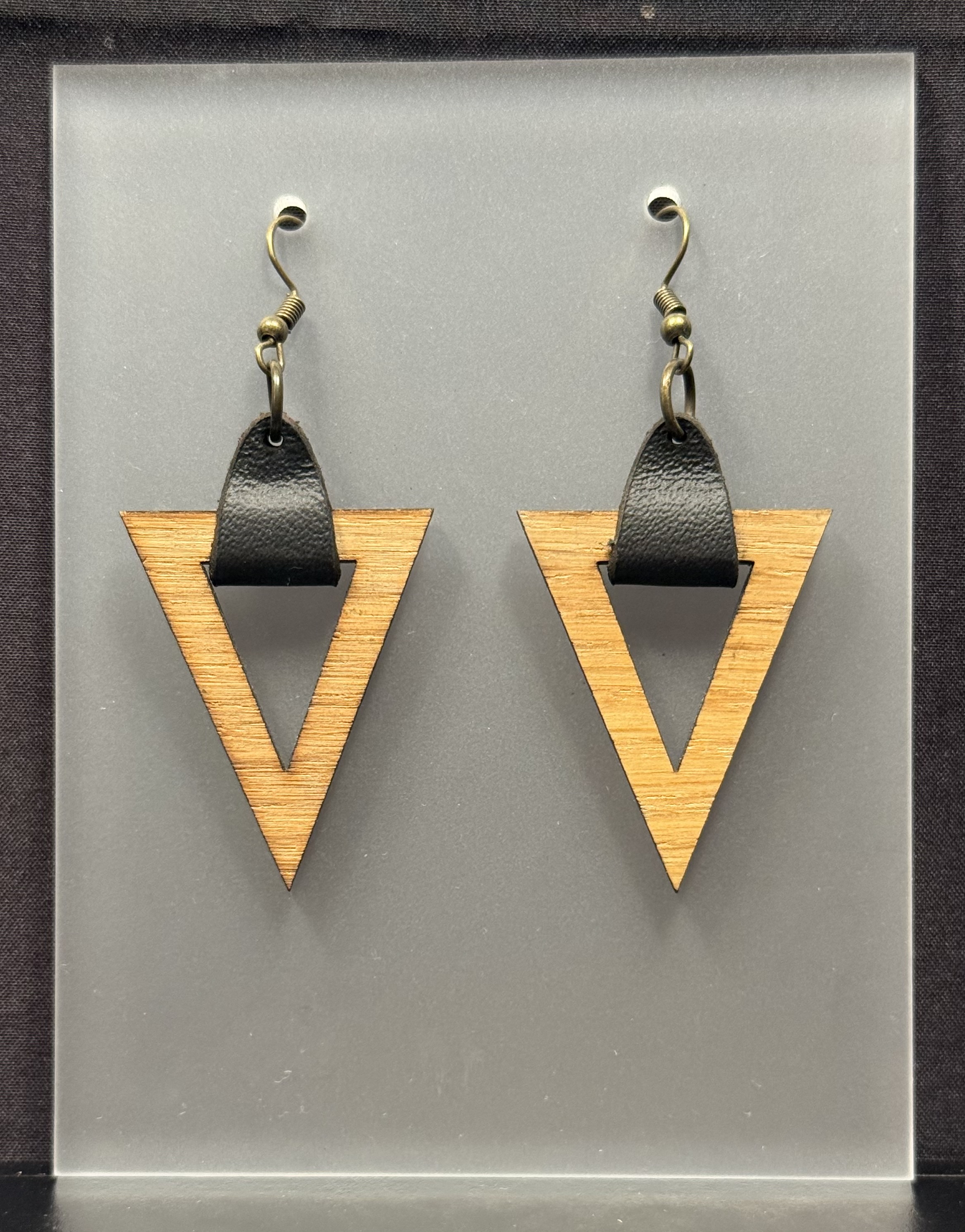 Triangle and Leather Earring