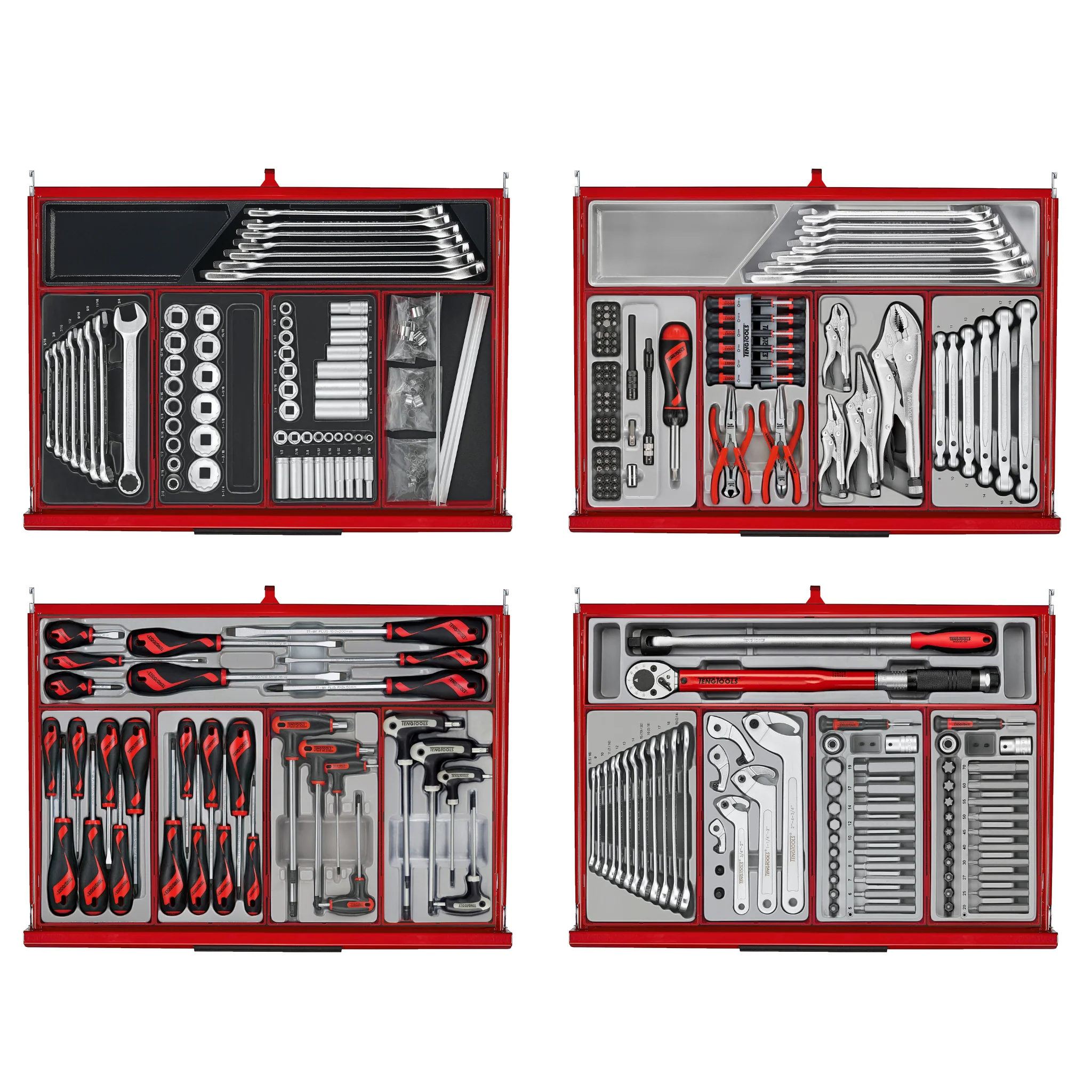 Juego de herramientas manuales Mega Master rojo de 753 piezas PRO35 de 26 pulgadas de ancho de Teng Tools