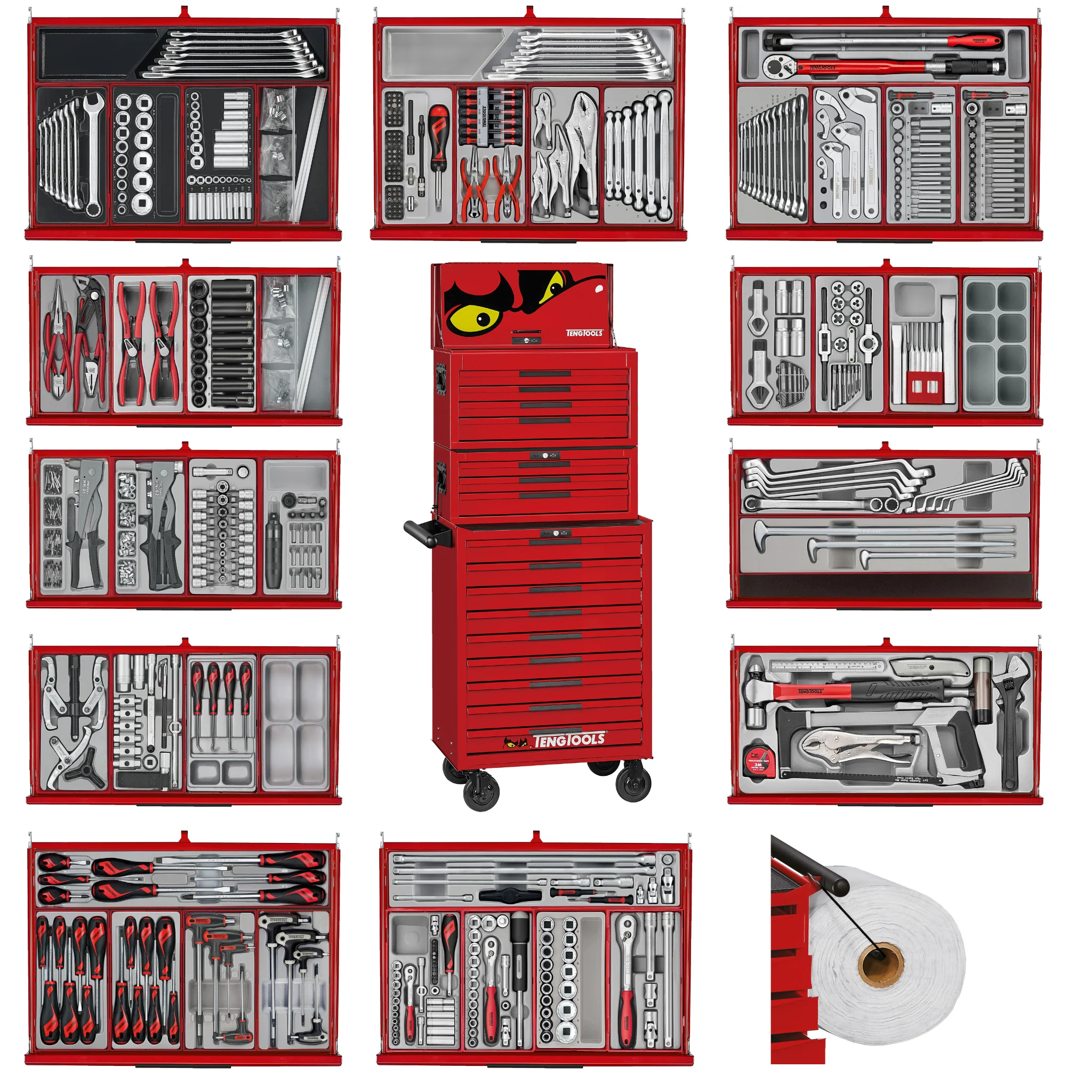 Juego de herramientas manuales Mega Master rojo de 753 piezas PRO35 de 26 pulgadas de ancho de Teng Tools