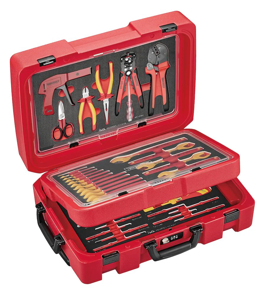 Destornillador dinamométrico aislado de 52 piezas de 1000 voltios, llave de extremo abierto y kit de herramientas de espuma EVA portátil para electricista SCE5