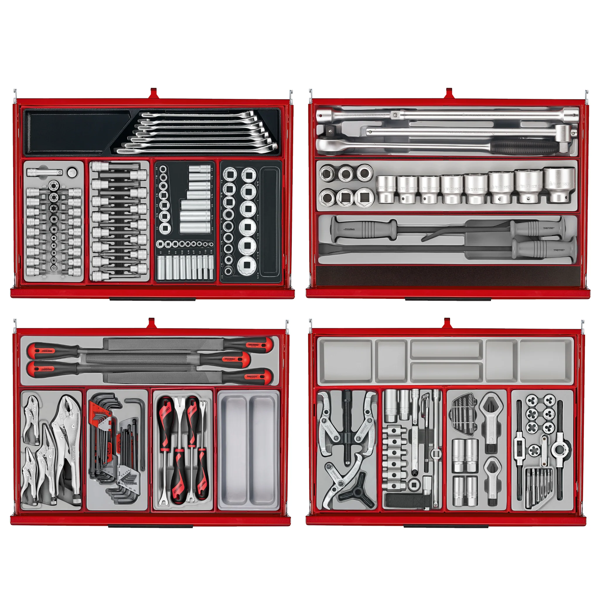Juego de herramientas manuales Mega Master rojo de 26 pulgadas de ancho PRO35 de Teng Tools, 1033 piezas