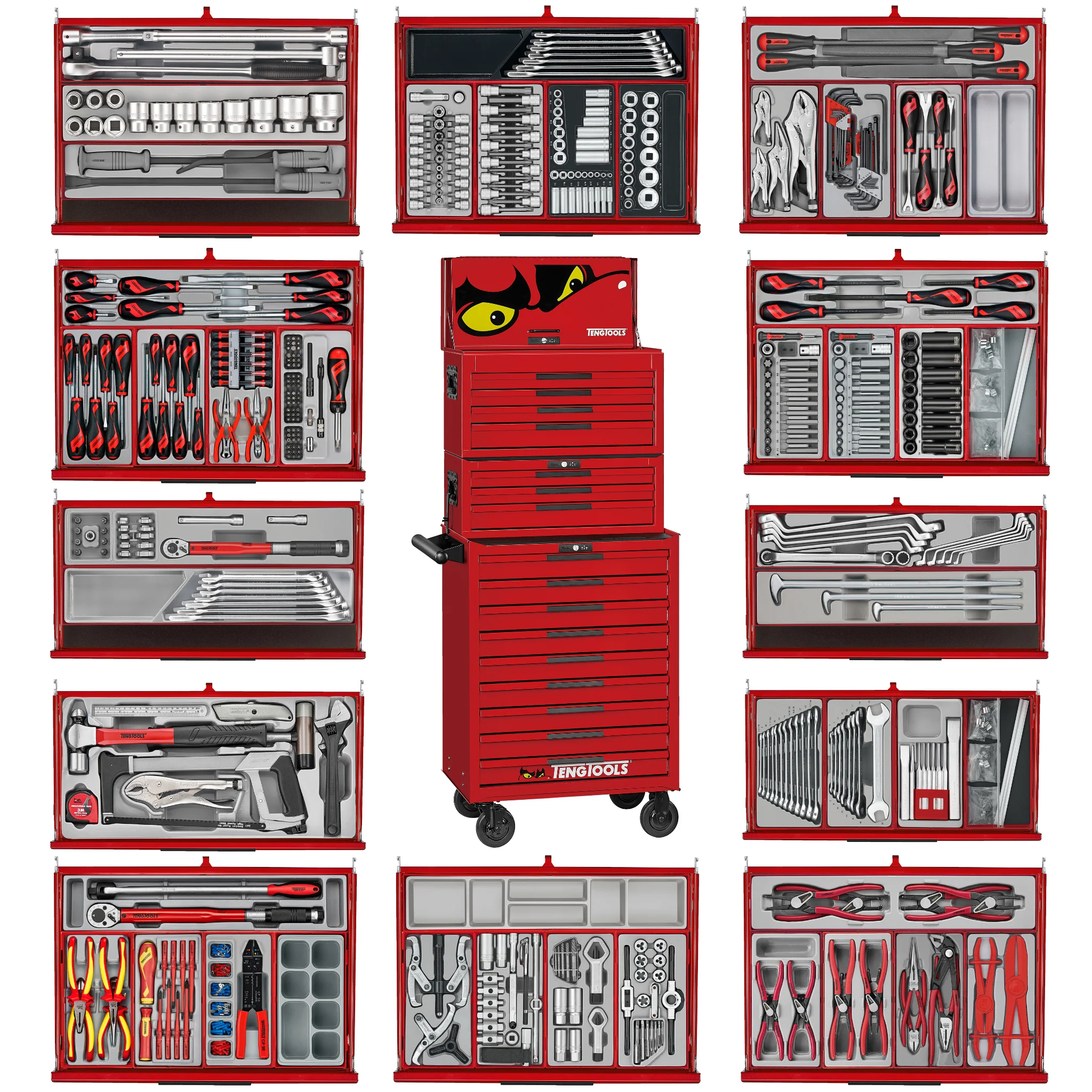 Juego de herramientas manuales Mega Master rojo de 26 pulgadas de ancho PRO35 de Teng Tools, 1033 piezas