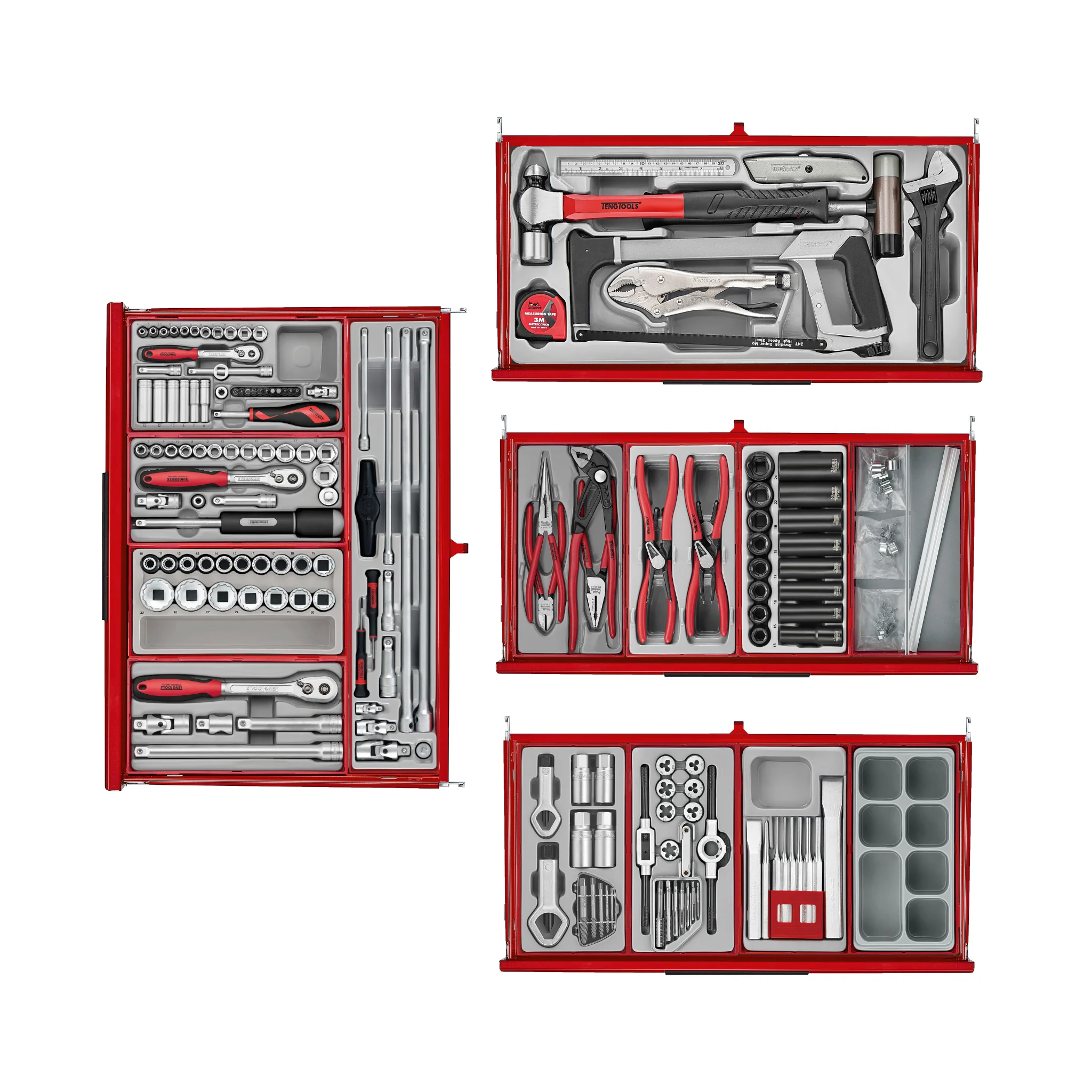 Juego de herramientas manuales Mega Master rojo de 753 piezas PRO35 de 26 pulgadas de ancho de Teng Tools