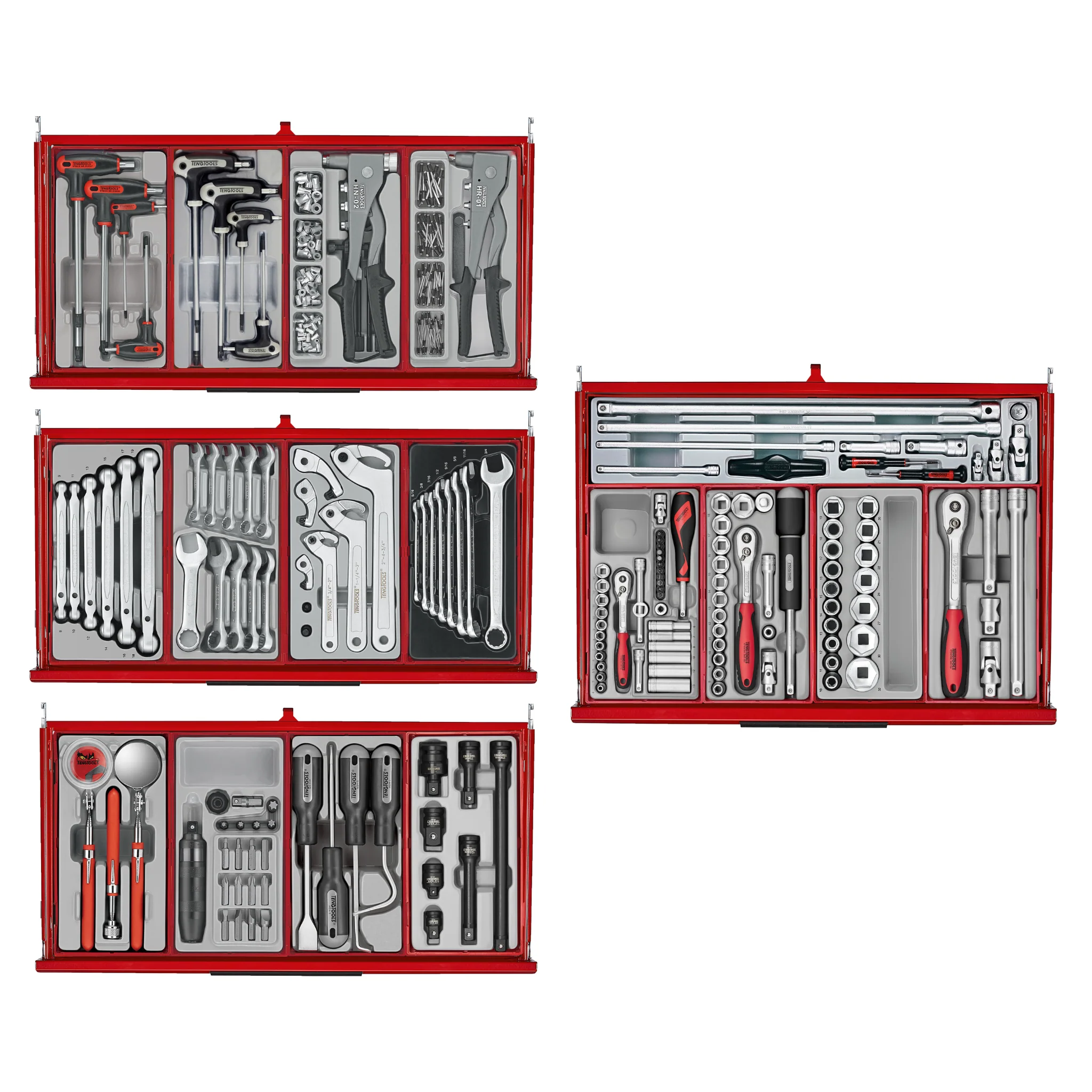 Juego de herramientas manuales Mega Master rojo de 26 pulgadas de ancho PRO35 de Teng Tools, 1033 piezas