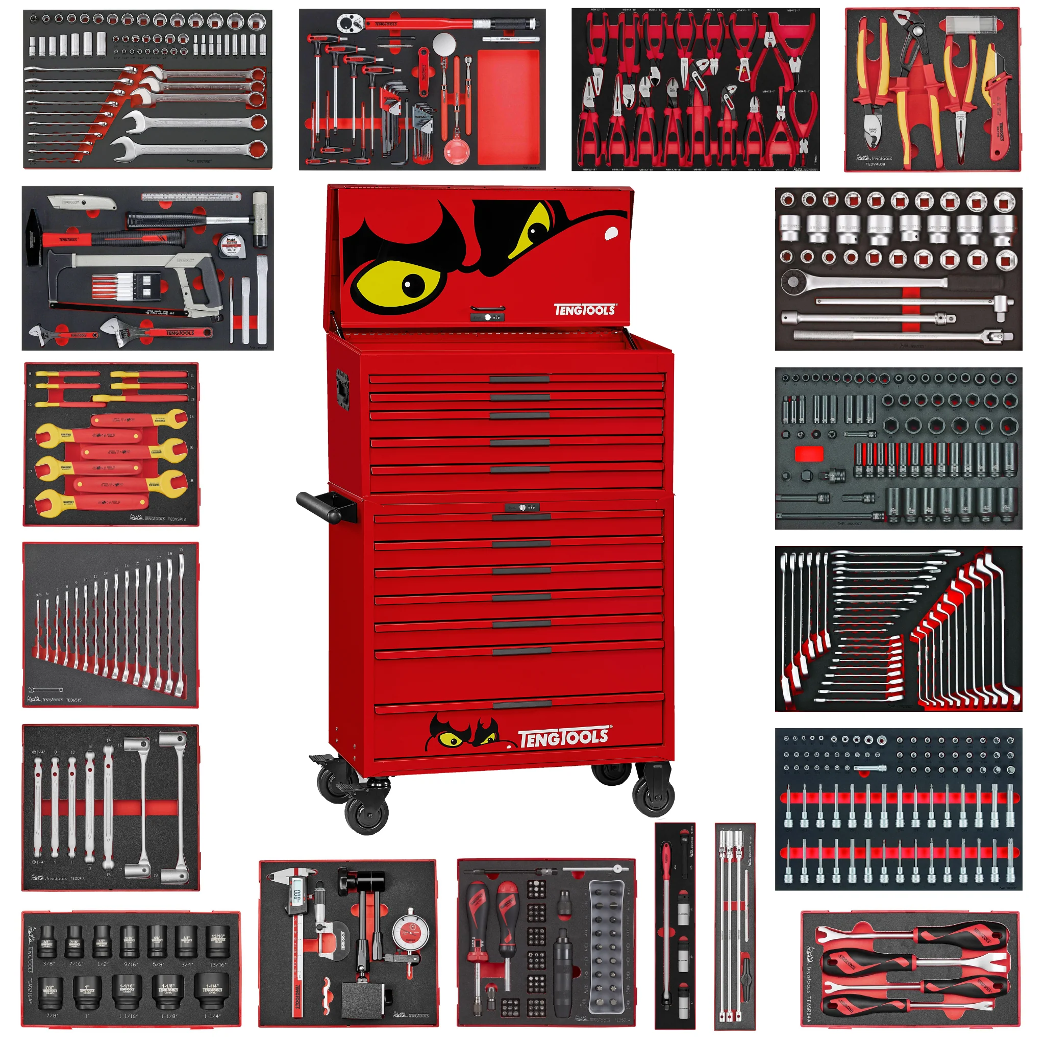 Teng Tools Kit de herramientas de espuma EVA Mega Master de 806 piezas, 37 pulgadas de ancho, 12 cajones
