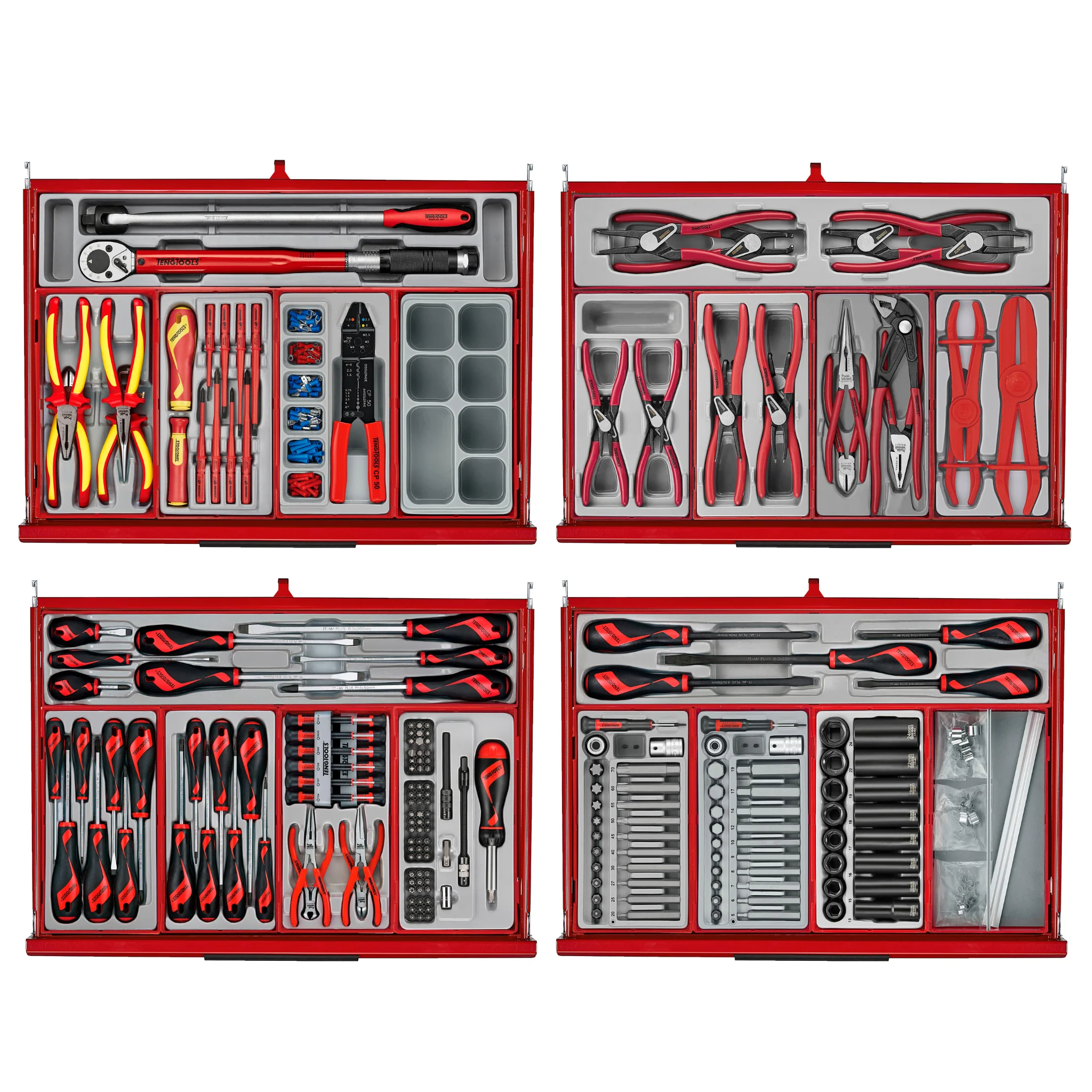 Juego de herramientas manuales Mega Master rojo de 26 pulgadas de ancho PRO35 de Teng Tools, 1033 piezas