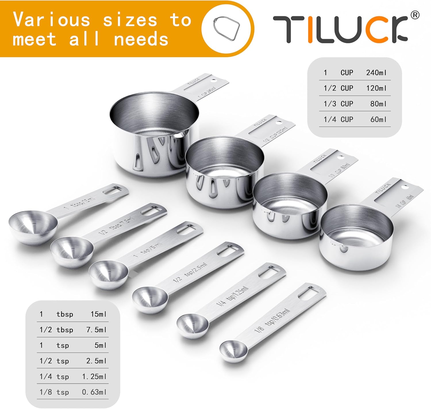 Stainless Steel Measuring Cups and Spoons