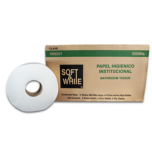 Papel Higiénico Jumbo Caja de 6 Pzas. de 400 M Soft & White