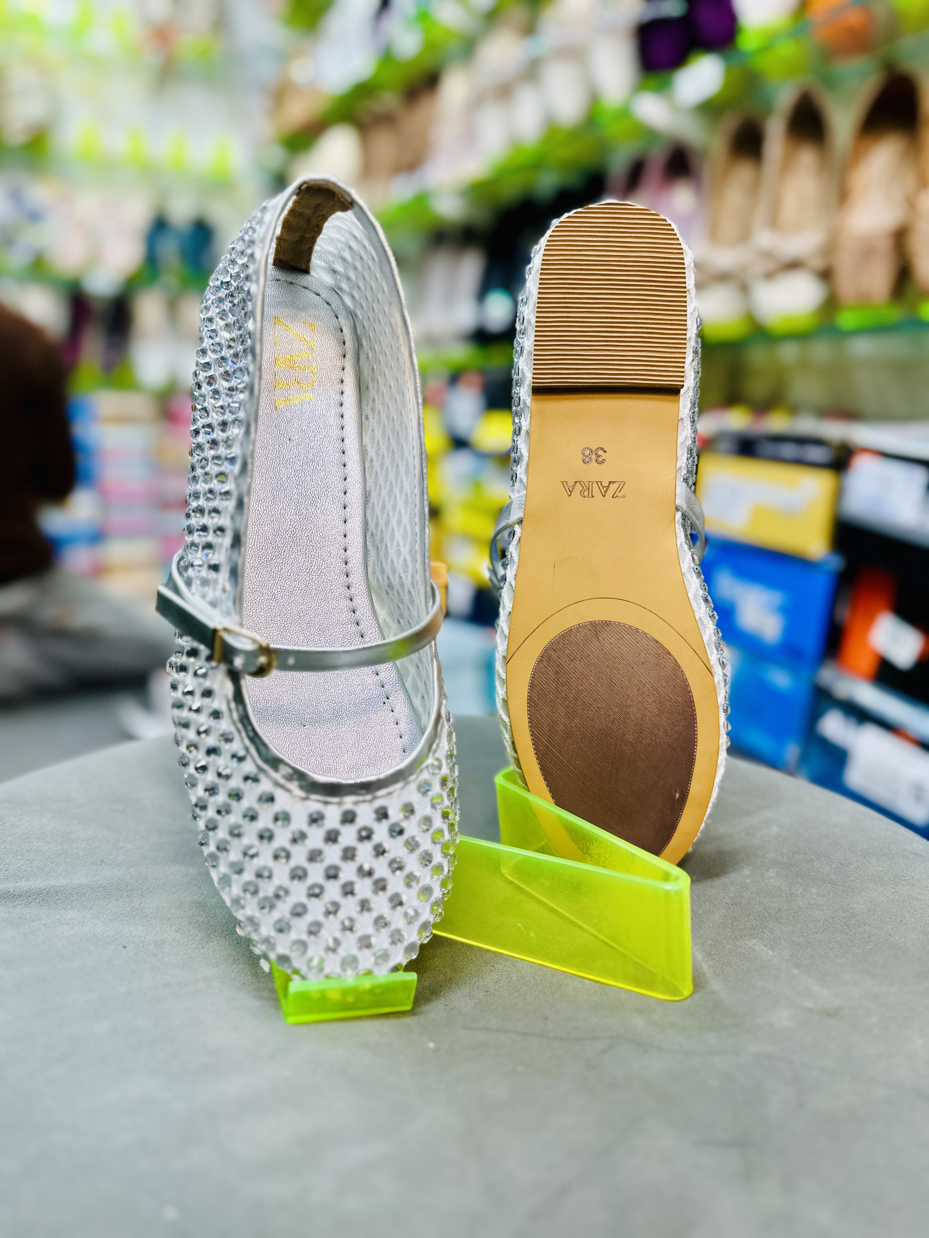 Zara glitter ballet flats with a side buckle fastening. 