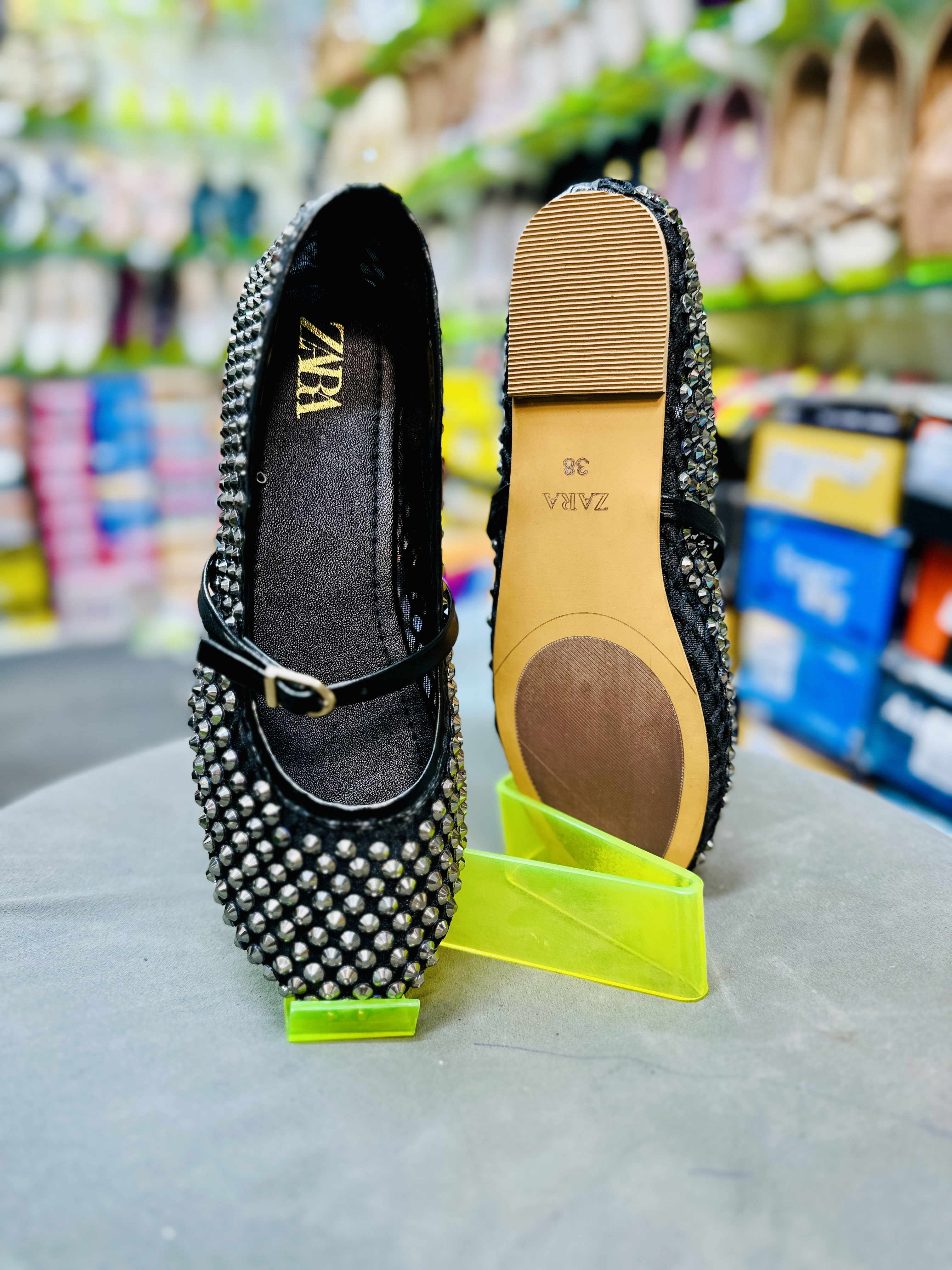 Zara glitter ballet flats with a side buckle fastening. 