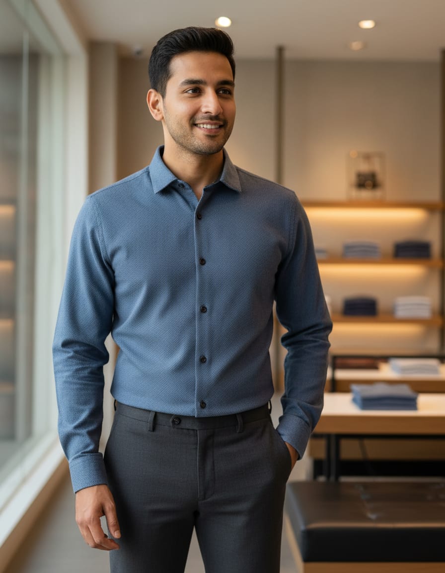 Men's Classic Cotton Stripped Blueish Gray Shirt | Office Wear | Professional Wear | Event Wear 