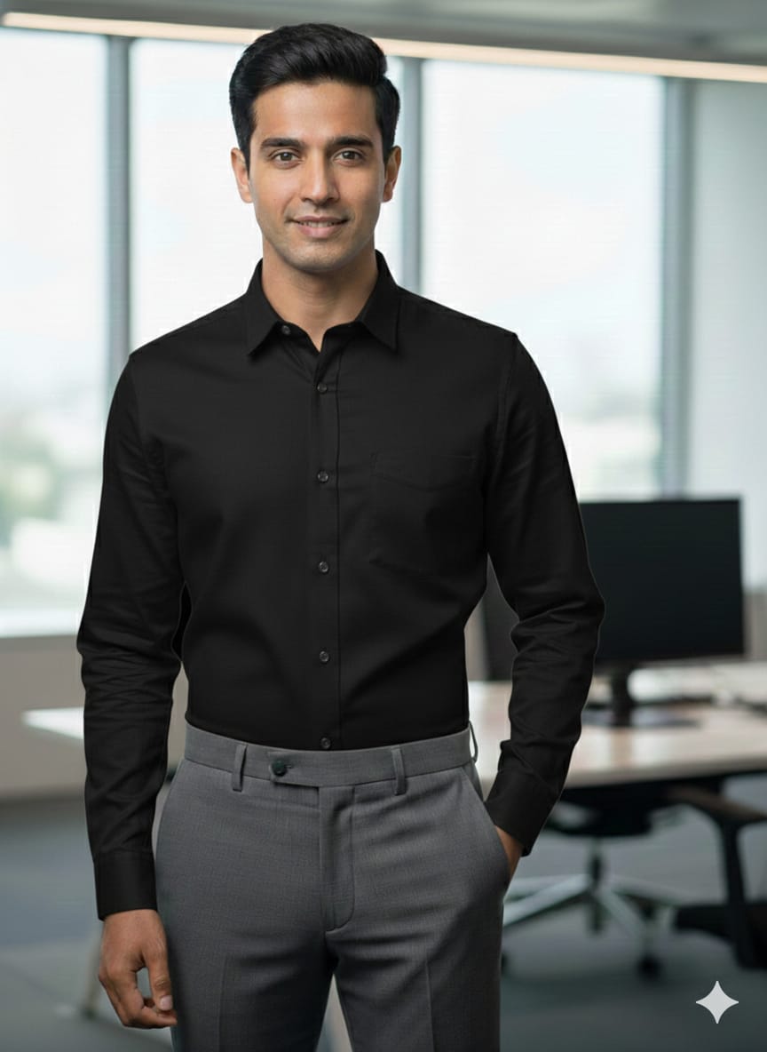 Classic Men's Formal Cotton Black Shirt