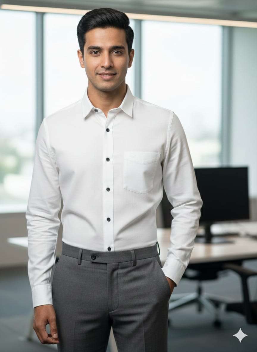 Men's Formal Cotton White Cut Shirt | Office Wear | Professional Wear