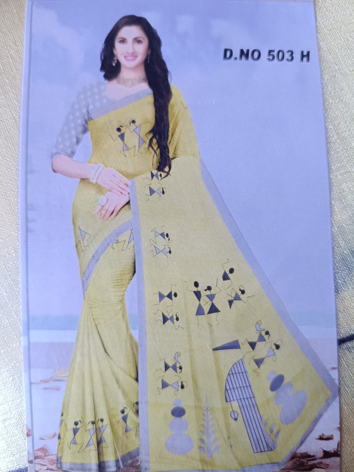 Yellow Abstract Print Saree
