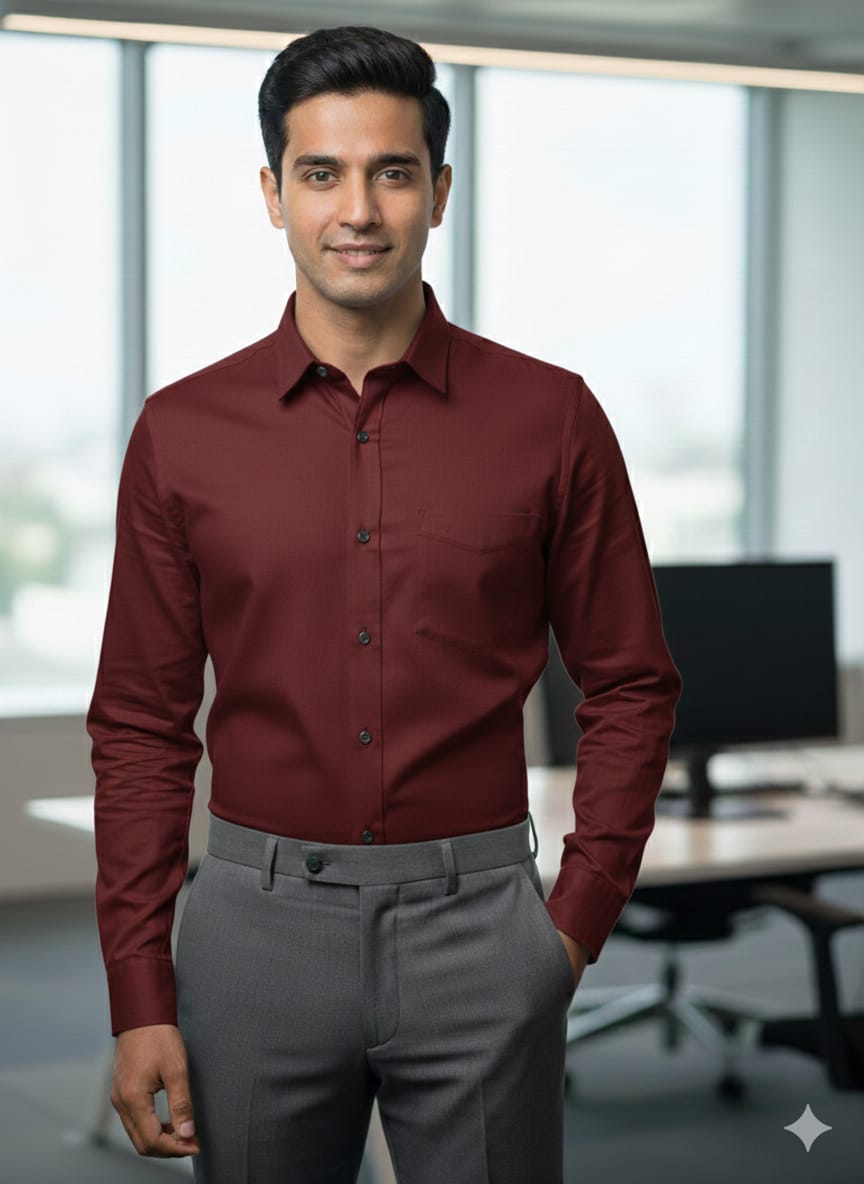 Men's Formal Maroon Cotton Cut Shirt | Office Wear | Professional Wear