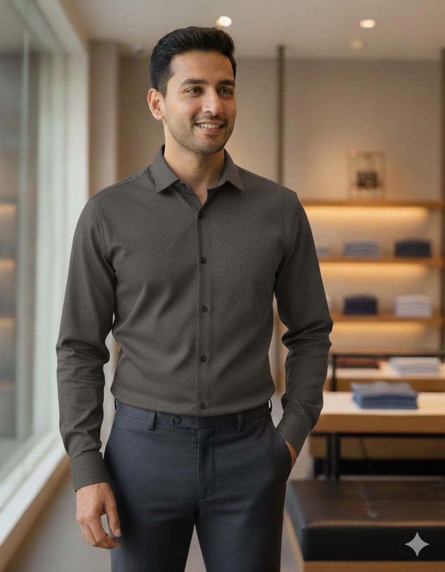Men's Classic Cotton Stripped Dark Grey Shirt | Office Wear | Professional Wear | Event Wear