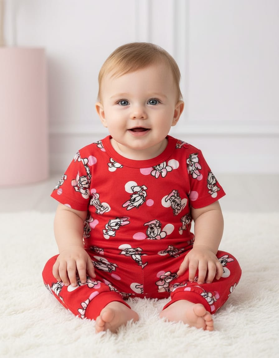 Red Cartoon Print Baby Pajama Set