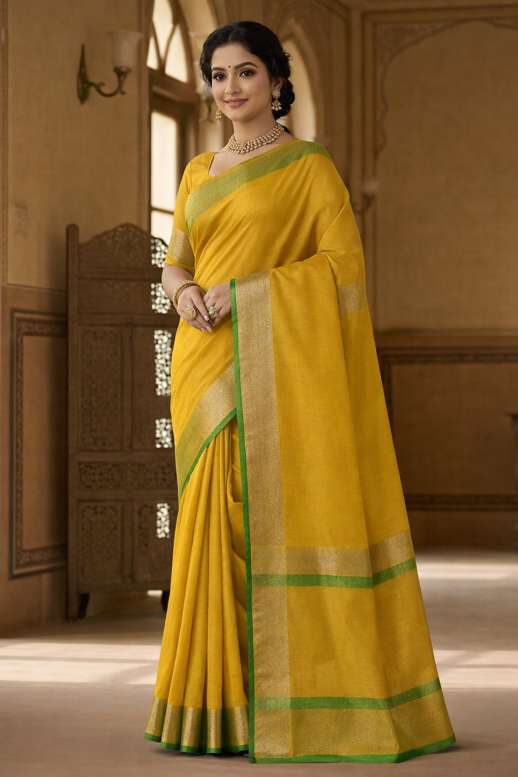 Mustard Yellow Tissue Cloth Saree