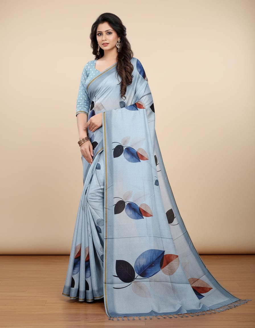 Elegant Leaf Print Saree