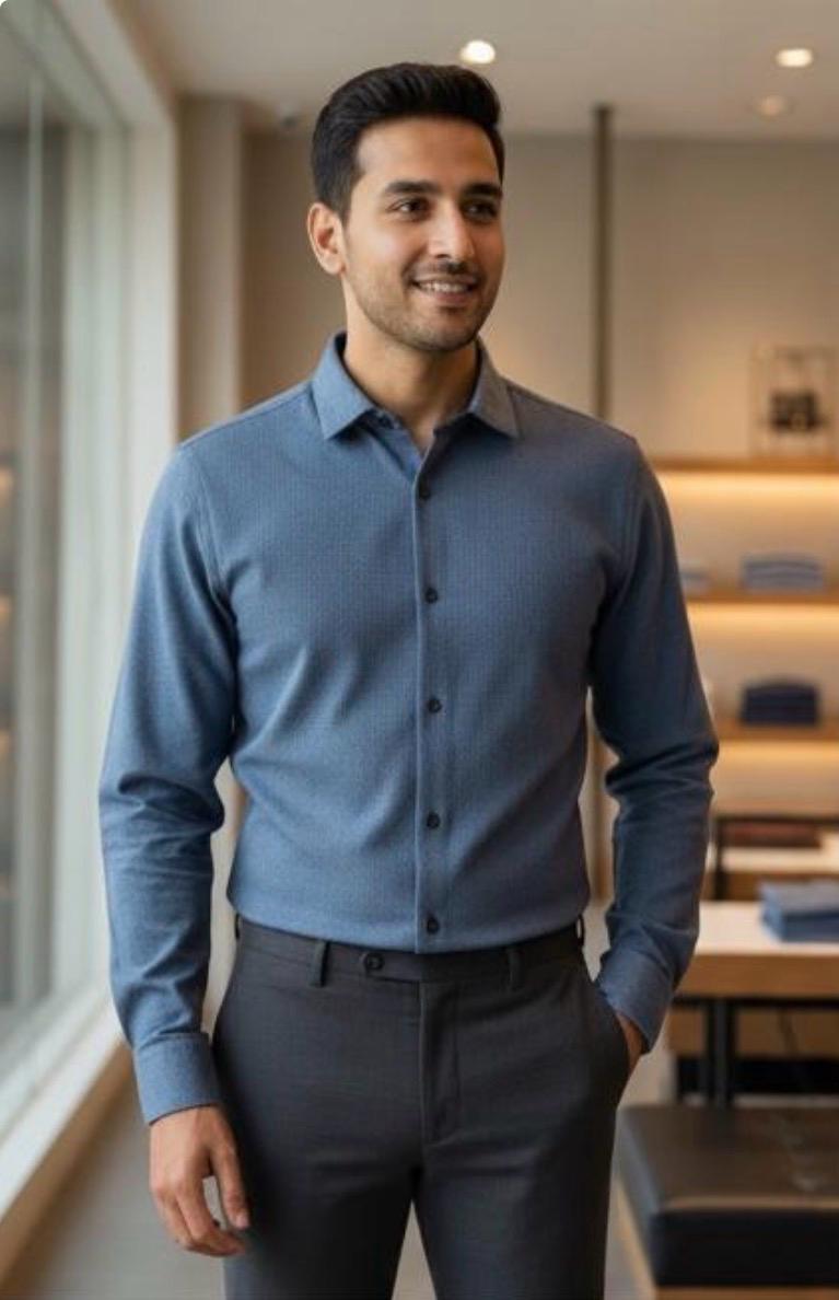 Men's Classic Cotton Stripped Blueish Gray Shirt | Office Wear | Professional Wear | Event Wear 