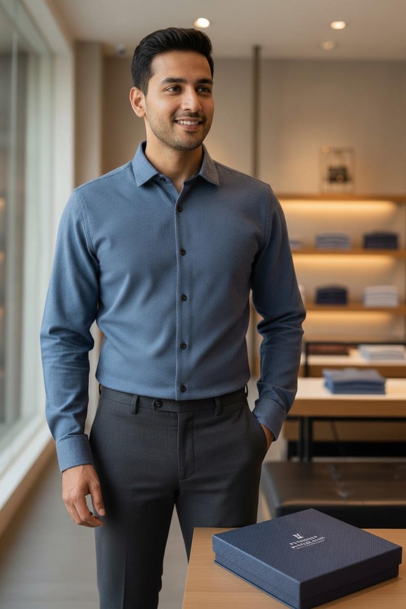 Men's Classic Cotton Stripped Blueish Gray Shirt | Office Wear | Professional Wear | Event Wear 
