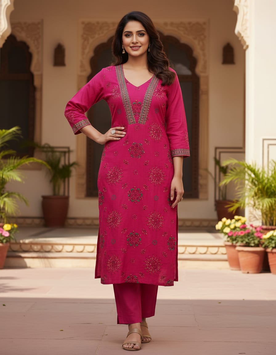 Embroidered Pink Kurta Set