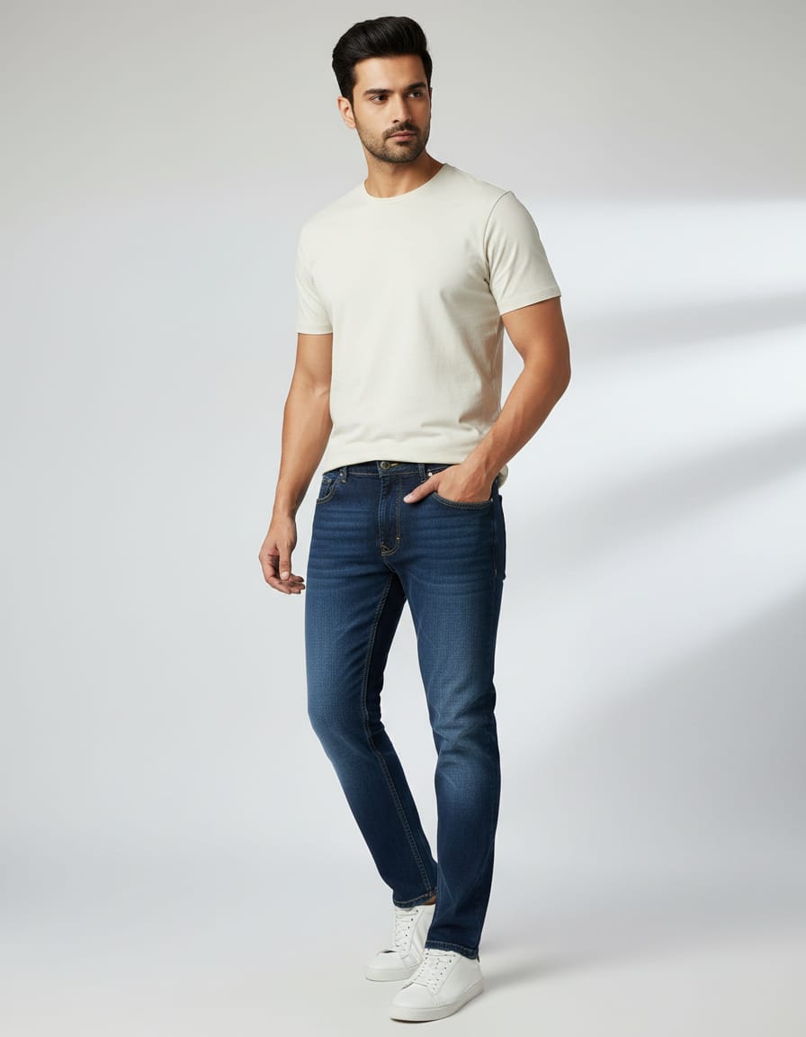 J & J Men's Regular Fit Mid Rise Jeans