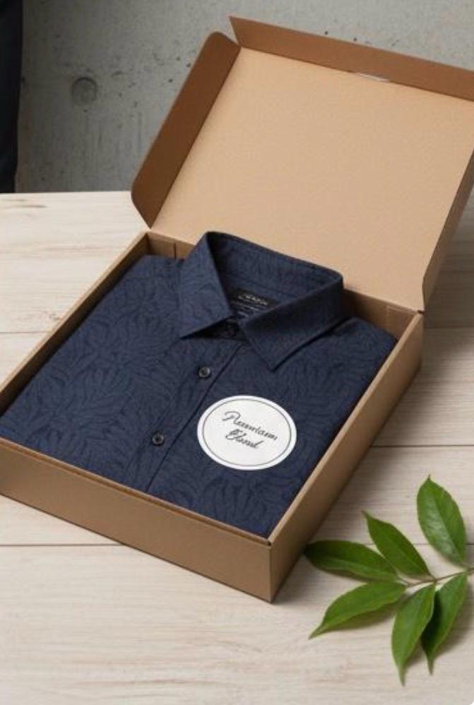 Men's Navy Blue Design Cotton Shirts