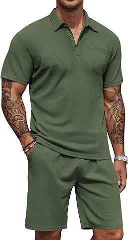Men's Casual Green Polo Short Set