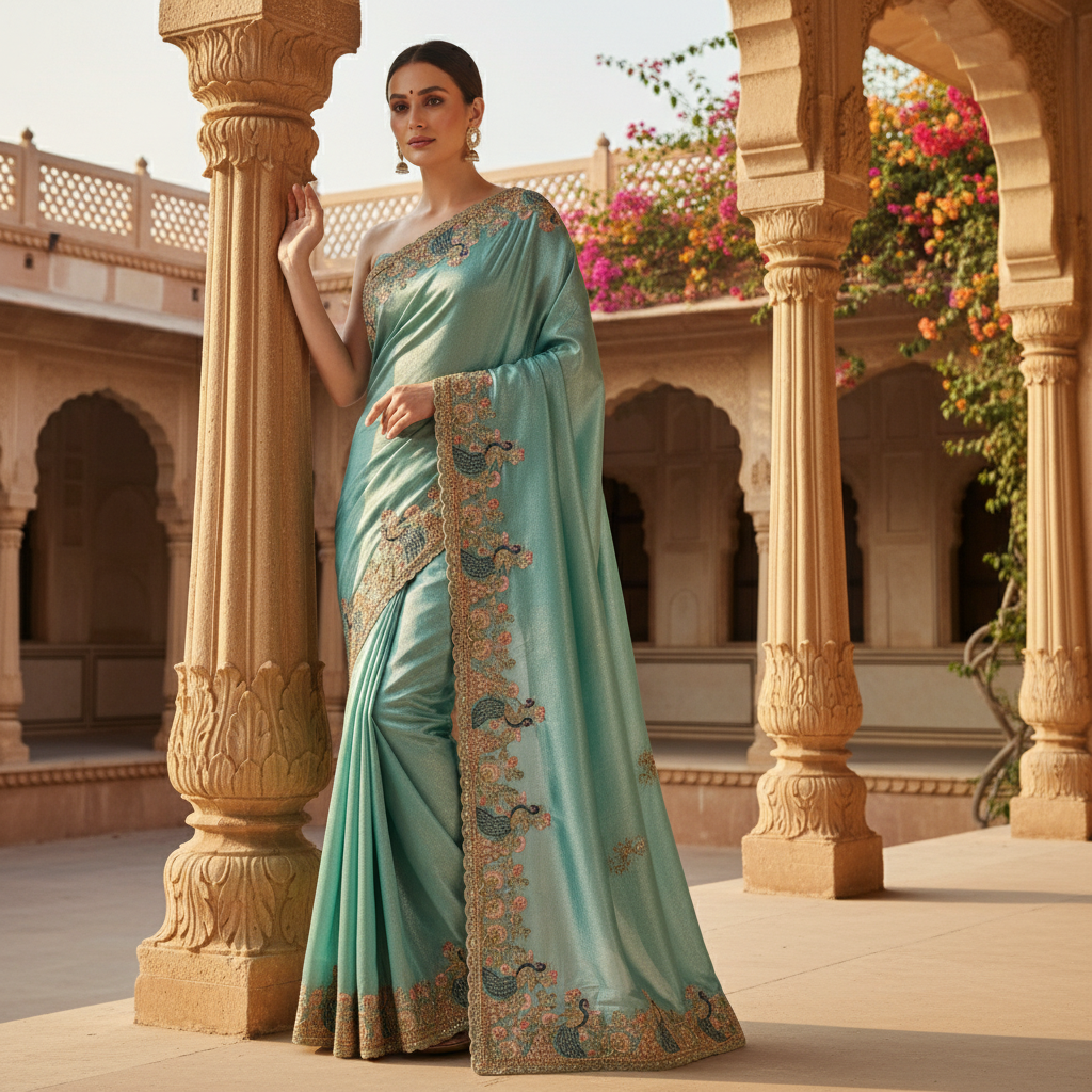 Elegant aqua blue saree