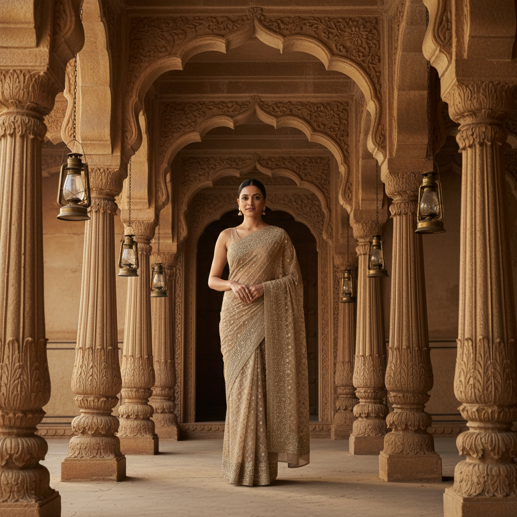 Golden Embroidered Saree