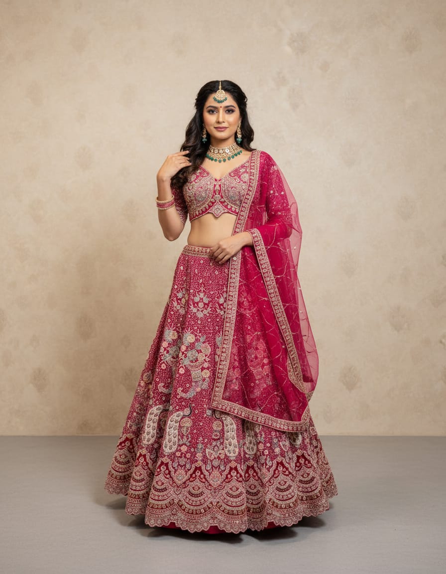 Embroidered Pink Bridal Lehenga