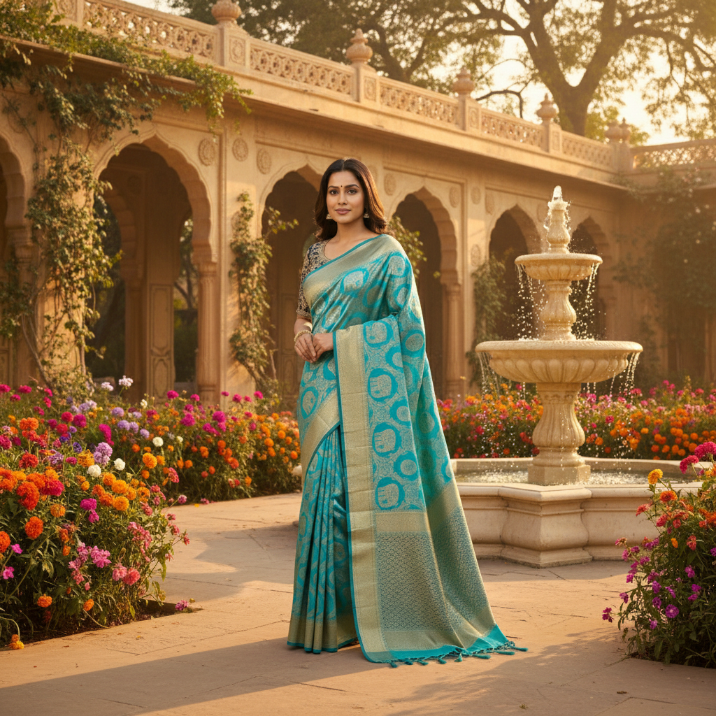 Elegant Turquoise Silk Saree