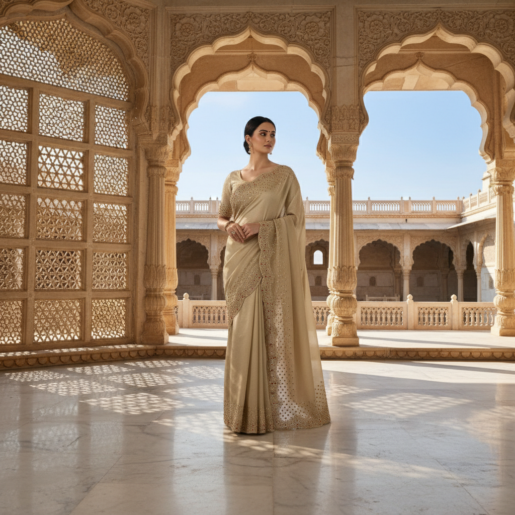 Elegant Beige Ethnic Saree