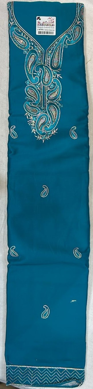 Firozi Embroidered Glace Cotton Suit Fabric