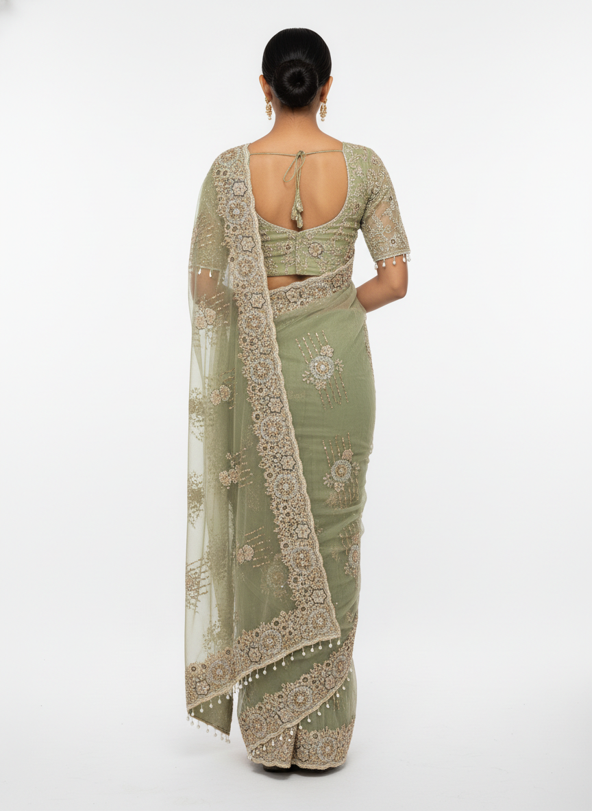 Elegant Net Embroidered Saree