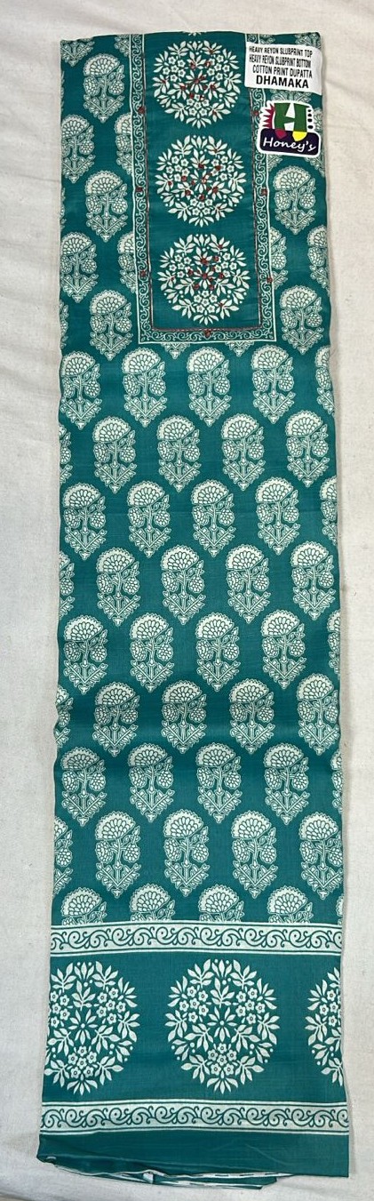 Sea Green Printed Cotton Suit Fabric