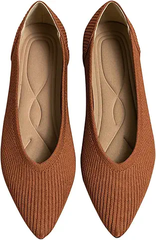 Brown Knit Pointed Toe Flats