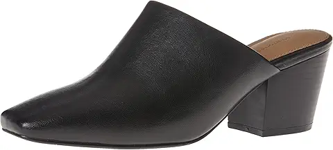 Black Leather Block Heel Mule