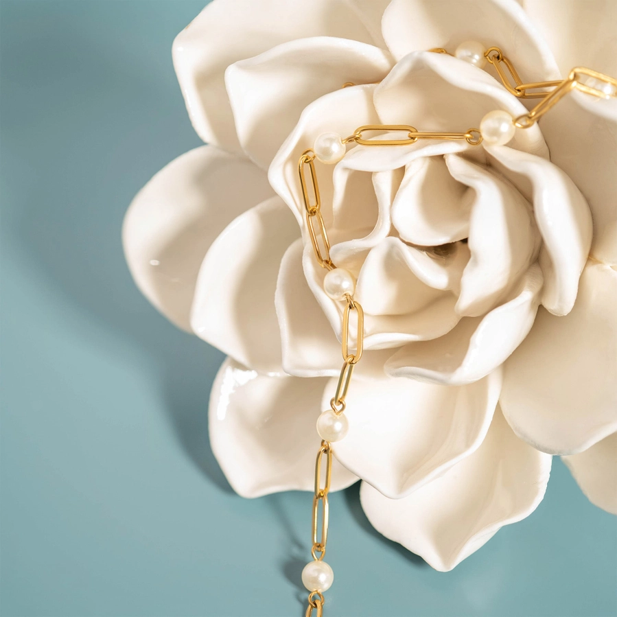 18K auksu padengta plieninė apyrankė su perlais