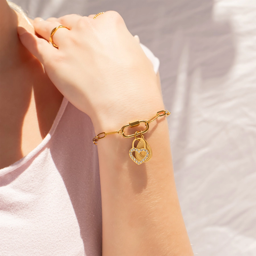 18K aukso PVD nerūdijančio plieno segtuko formos apyrankė