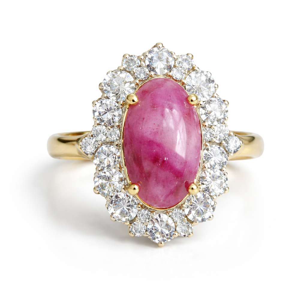 แหวนทองประดับทับทิมและเพชร