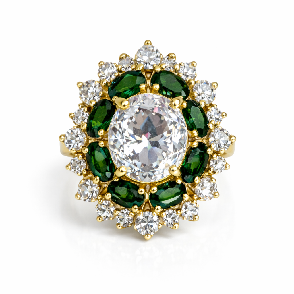 แหวนทองฝังเพชรและมรกต