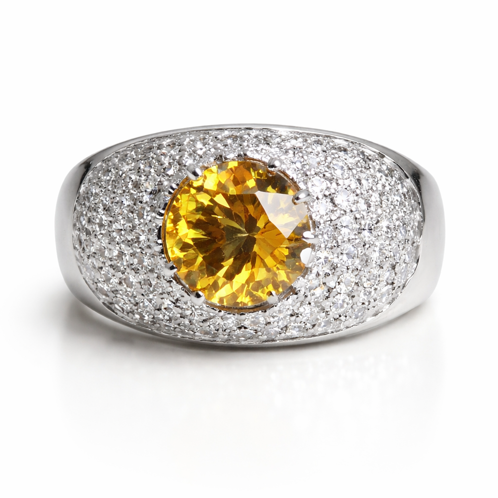 แหวนเงินประดับเพชรและบุษราคัม