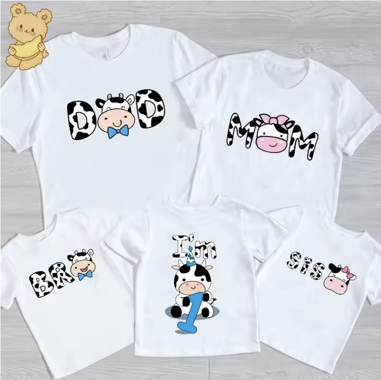 Cow-Themed Family Birthday T-Shirts Set
